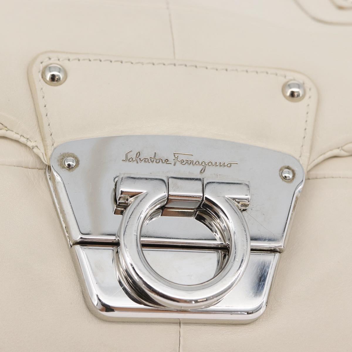 Salvatore Ferragamo One Belt Hand Bag Leather White Silver Auth am10782