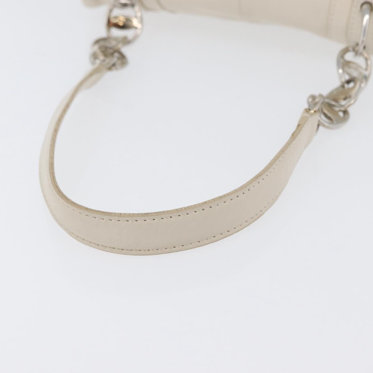 Salvatore Ferragamo One Belt Hand Bag Leather White Silver Auth am10782