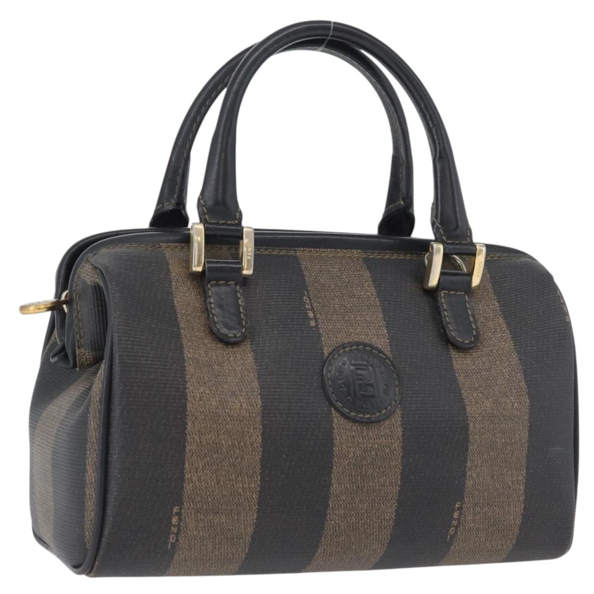 FENDI Pecan Canvas Mini Hand Bag PVC Brown Black Auth am10793V