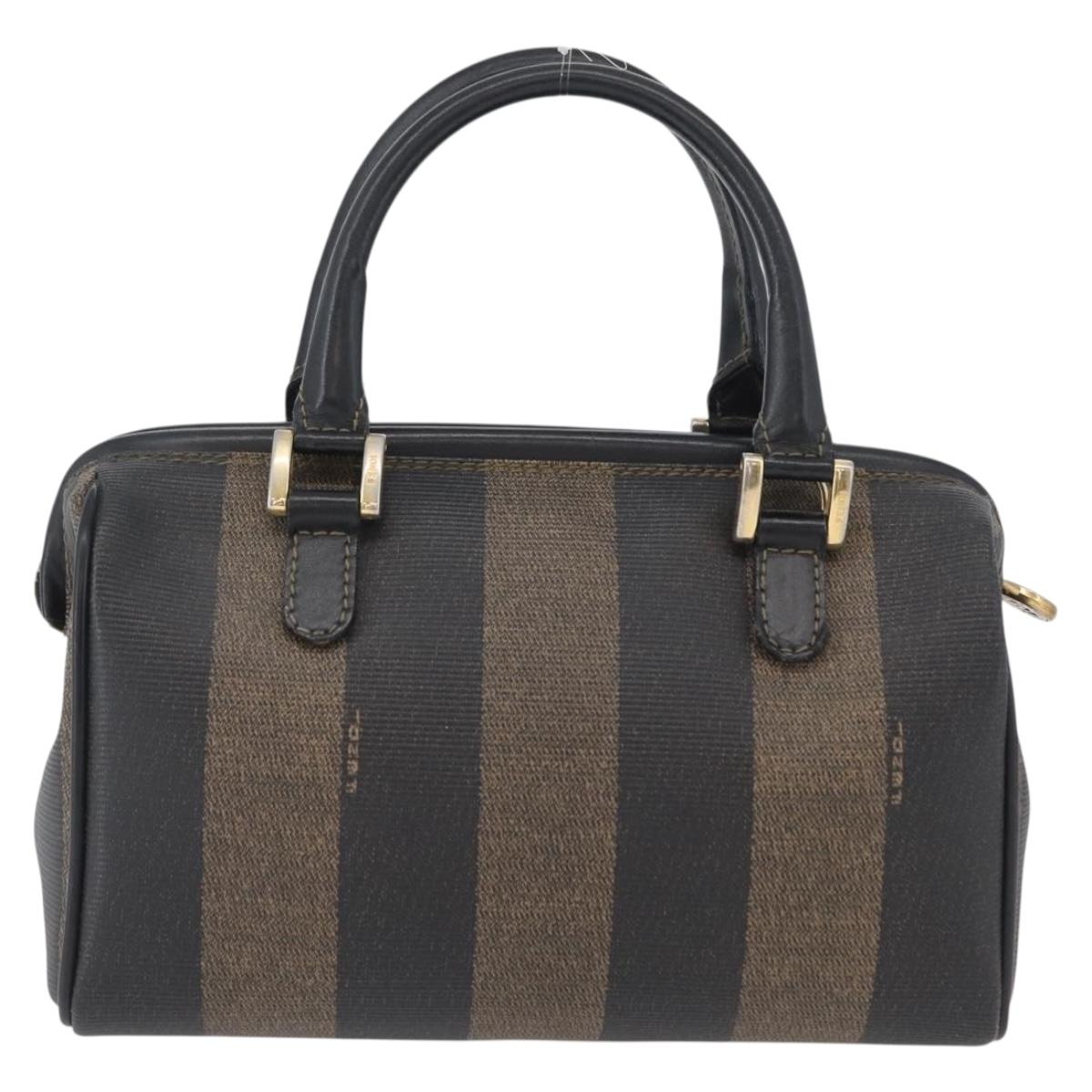 FENDI Pecan Canvas Mini Hand Bag PVC Brown Black Auth am10793V