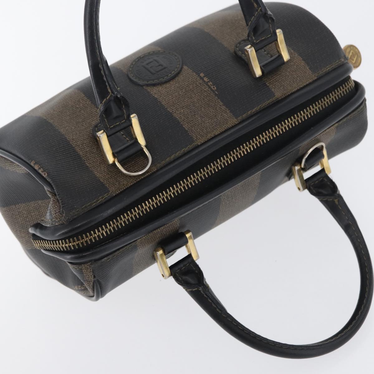 FENDI Pecan Canvas Mini Hand Bag PVC Brown Black Auth am10793V