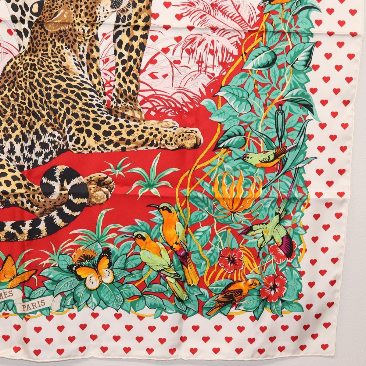 HERMES Carre 90 Scarf ""JUNGLE LOVE"" Silk White Auth am10795SAM