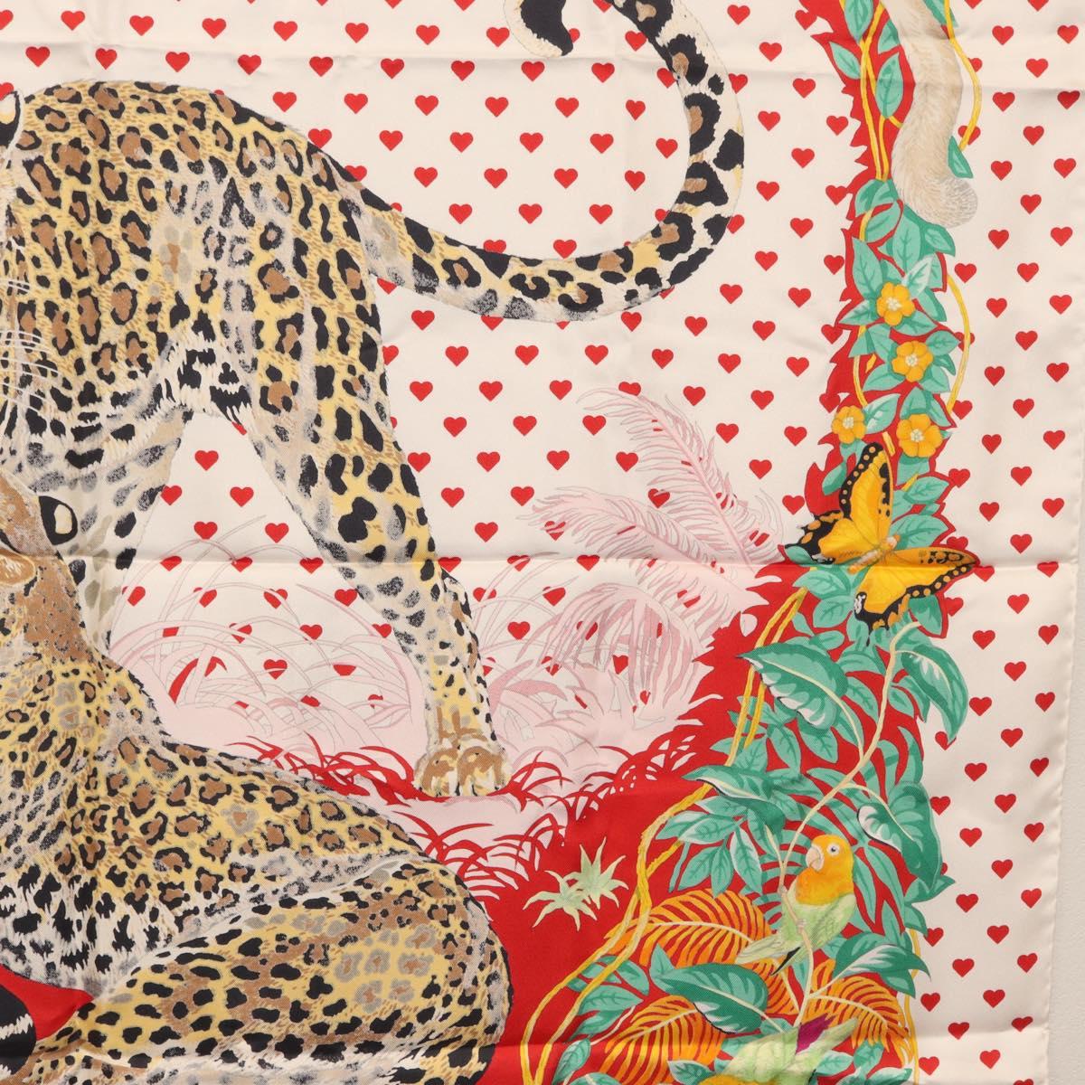 HERMES Carre 90 Scarf ""JUNGLE LOVE"" Silk White Auth am10795SAM