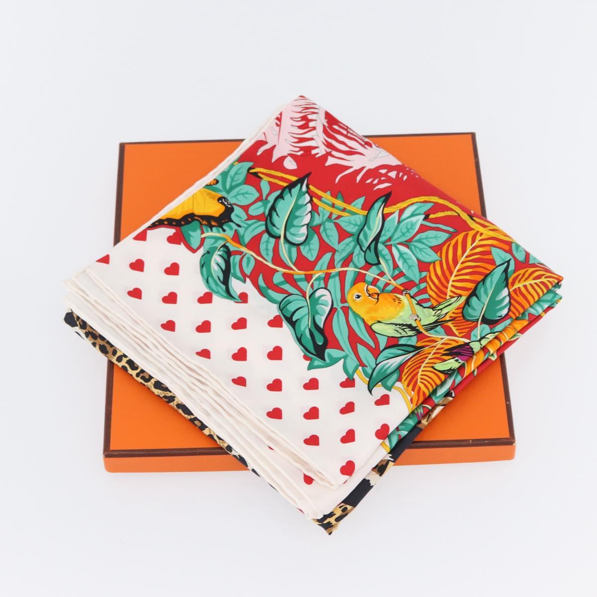 HERMES Carre 90 Scarf ""JUNGLE LOVE"" Silk White Auth am10795SAM