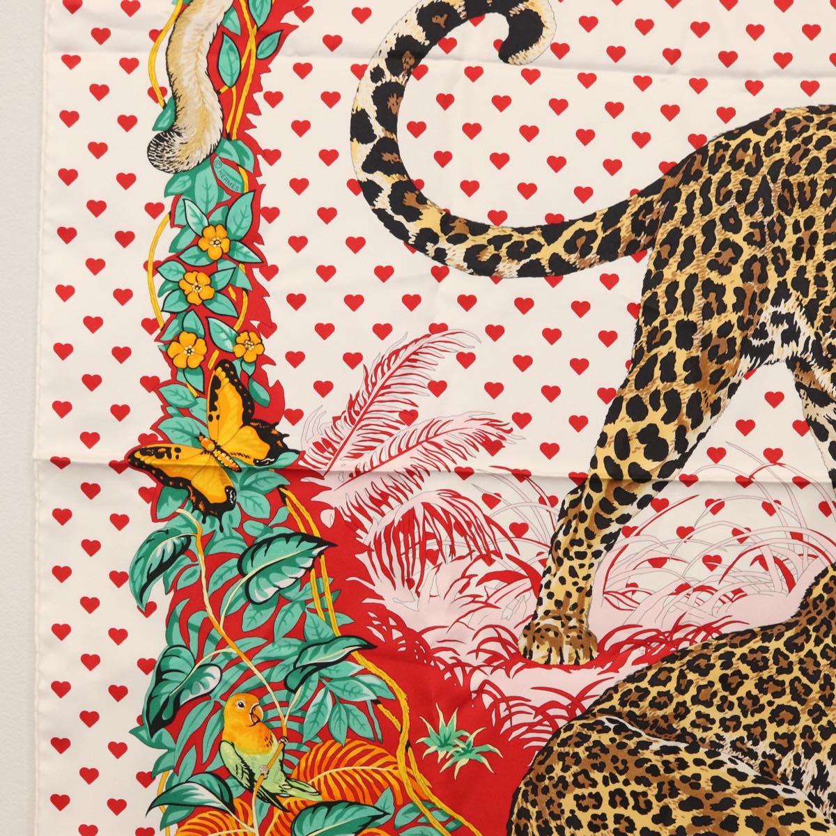 HERMES Carre 90 Scarf ""JUNGLE LOVE"" Silk White Auth am10795SAM