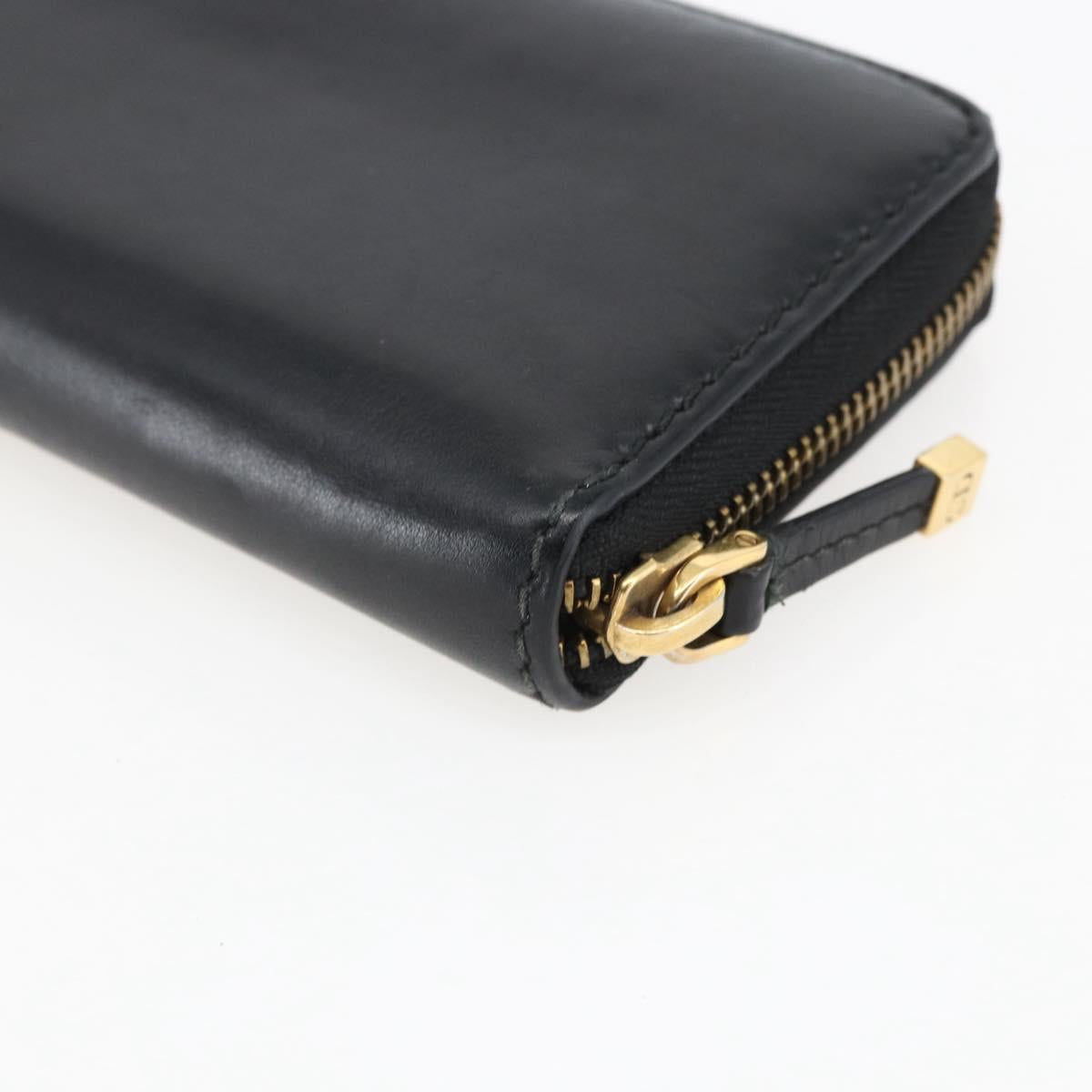 Christian Dior Round Long Wallet Leather Black Gold Auth am10801