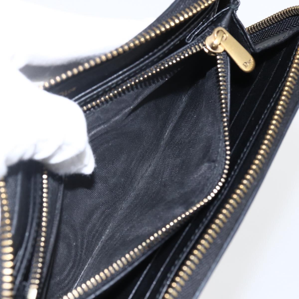 Christian Dior Round Long Wallet Leather Black Gold Auth am10801