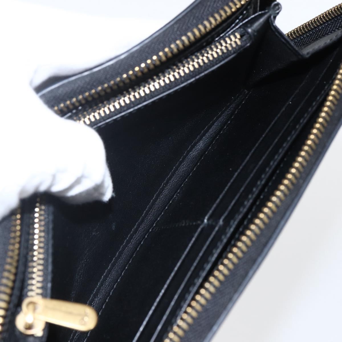 Christian Dior Round Long Wallet Leather Black Gold Auth am10801