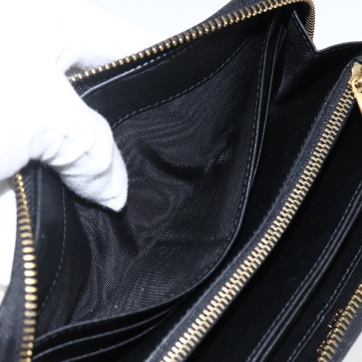 Christian Dior Round Long Wallet Leather Black Gold Auth am10801