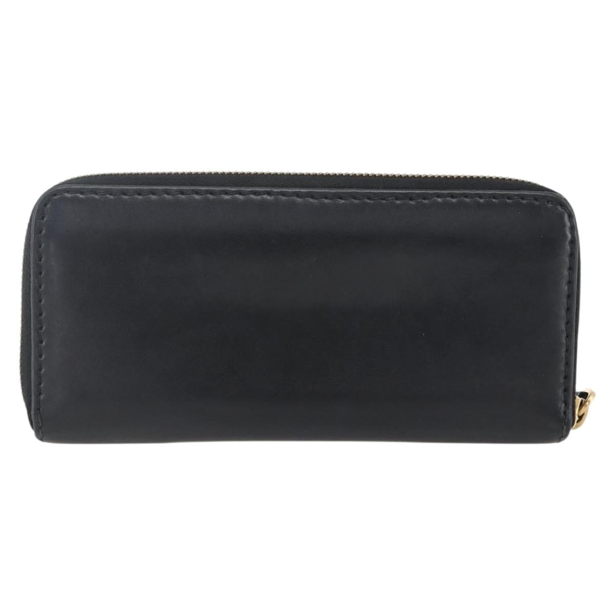 Christian Dior Round Long Wallet Leather Black Gold Auth am10801