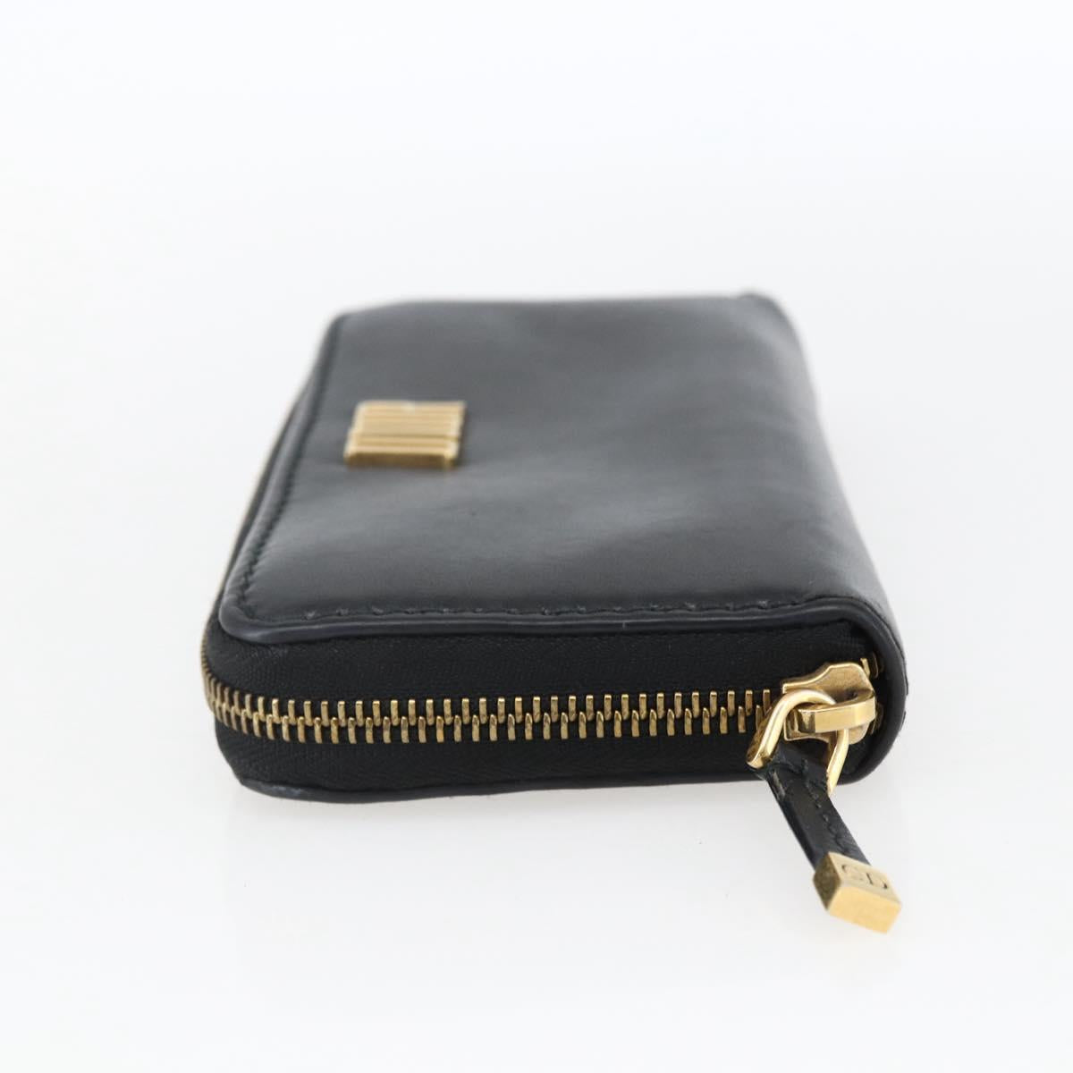 Christian Dior Round Long Wallet Leather Black Gold Auth am10801