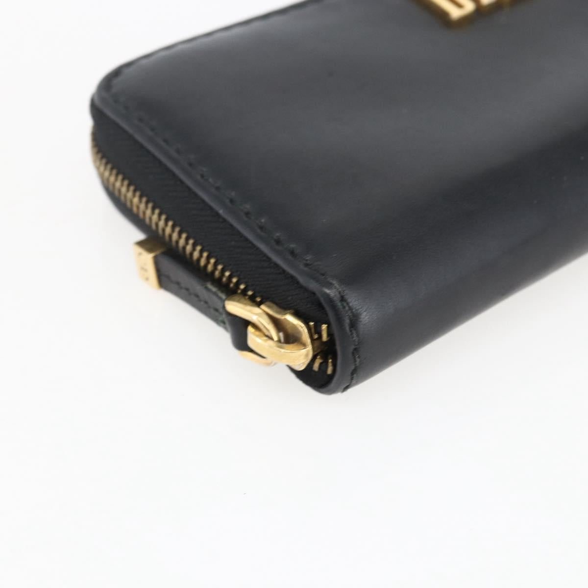 Christian Dior Round Long Wallet Leather Black Gold Auth am10801