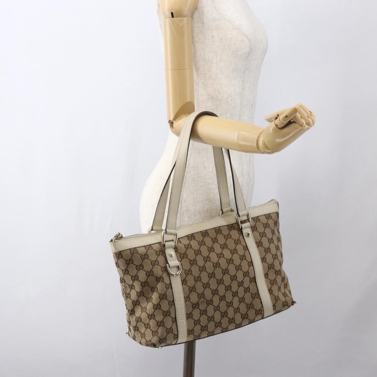GUCCI GG Canvas Tote Bag Beige Gold 141470 Auth am10802