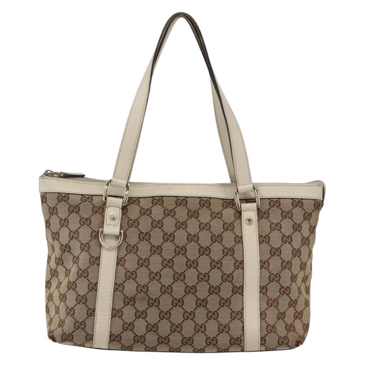GUCCI GG Canvas Tote Bag Beige Gold 141470 Auth am10802