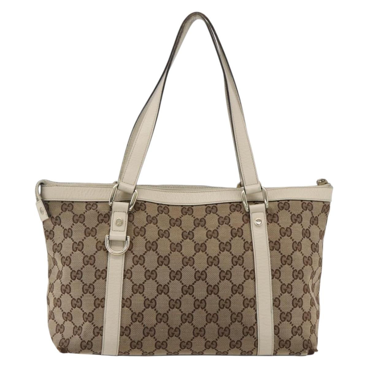 GUCCI GG Canvas Tote Bag Beige Gold 141470 Auth am10802