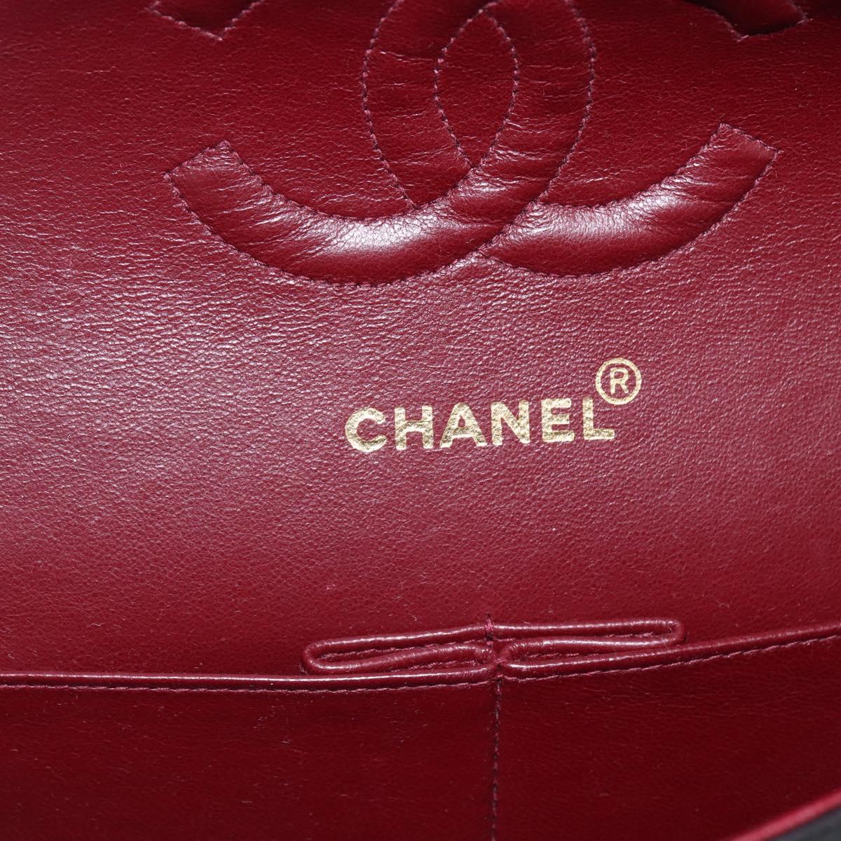 CHANEL Matelasse 25 Double Flap Chain Bag Lamb Skin Black CC Auth am10803SAM