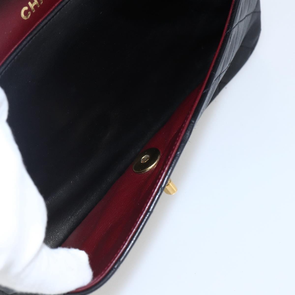 CHANEL Matelasse 25 Double Flap Chain Bag Lamb Skin Black CC Auth am10803SAM