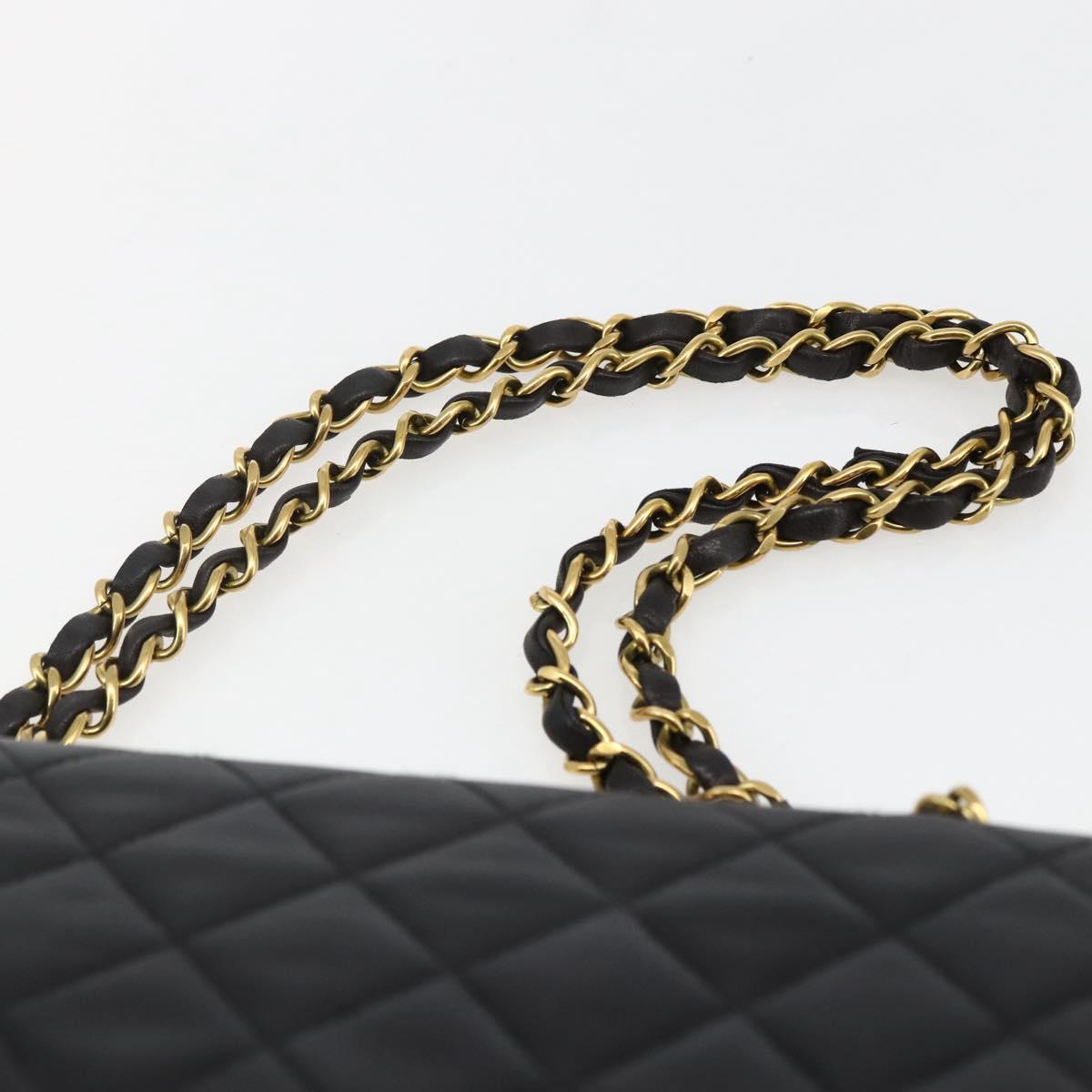 CHANEL Matelasse 25 Double Flap Chain Bag Lamb Skin Black CC Auth am10803SAM