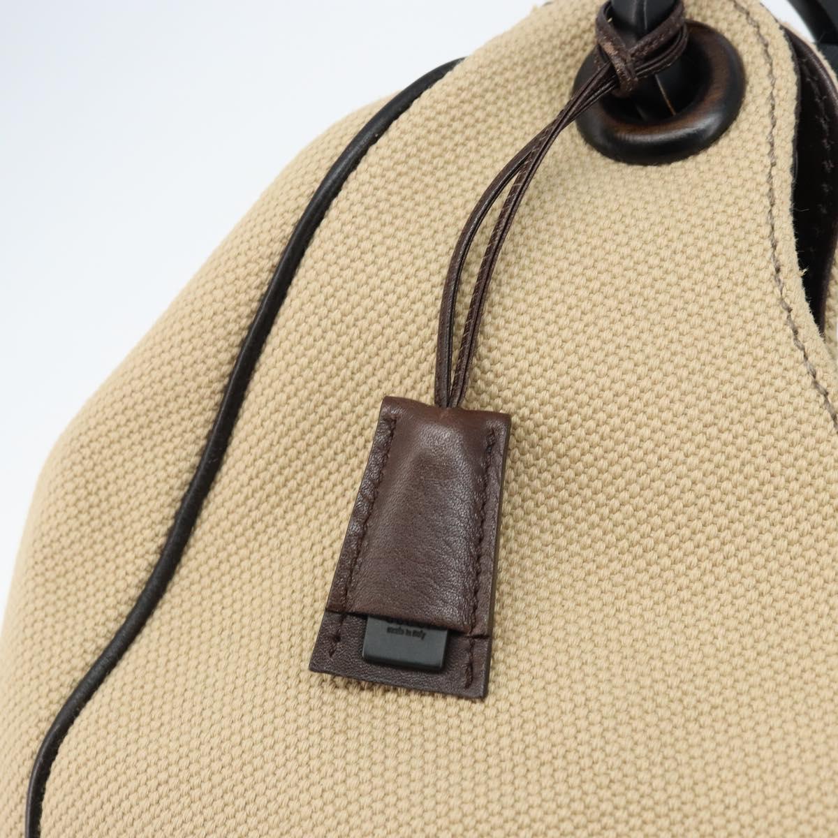 GUCCI Wood Handle Hand Bag Canvas Ivory 106494 Auth am10804