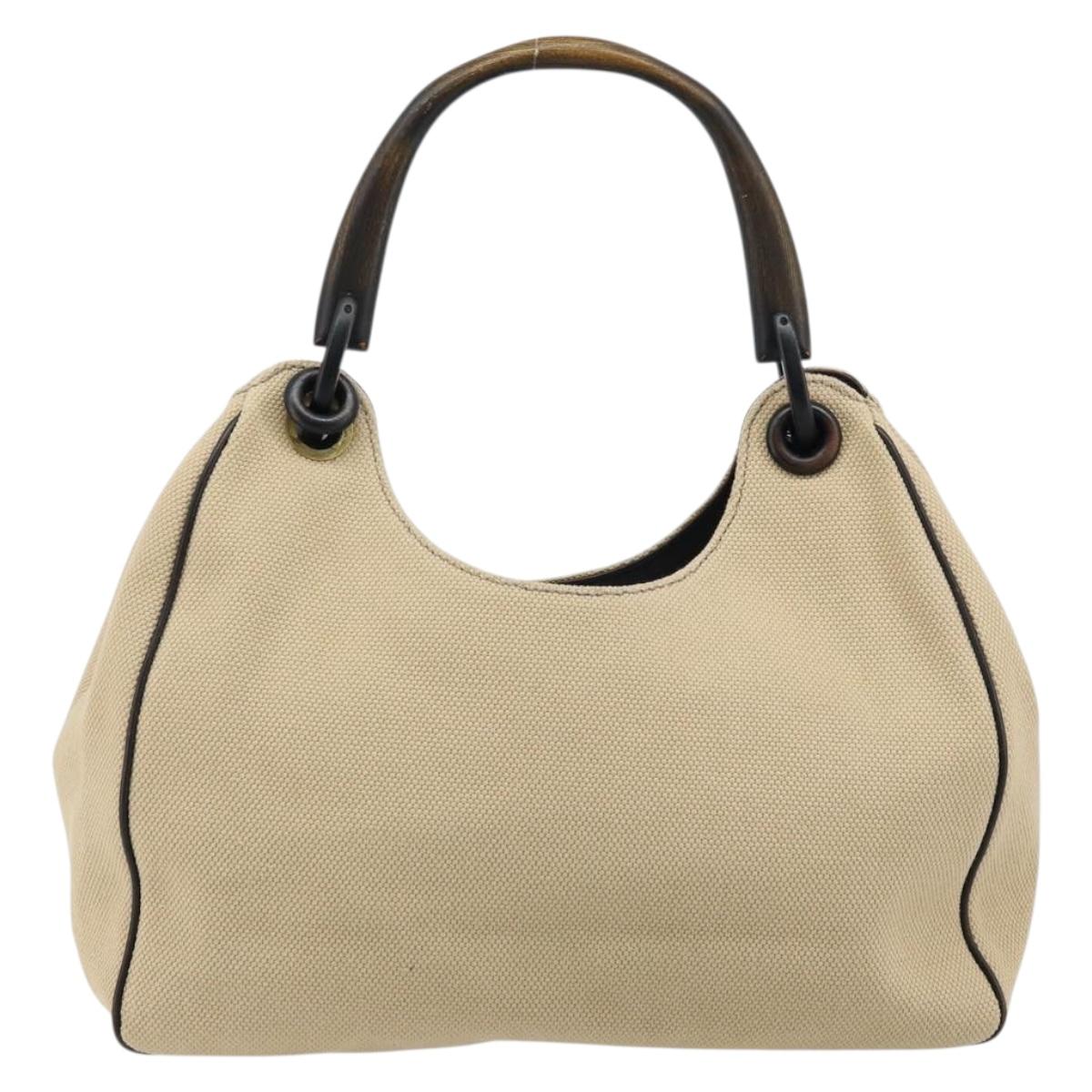 GUCCI Wood Handle Hand Bag Canvas Ivory 106494 Auth am10804