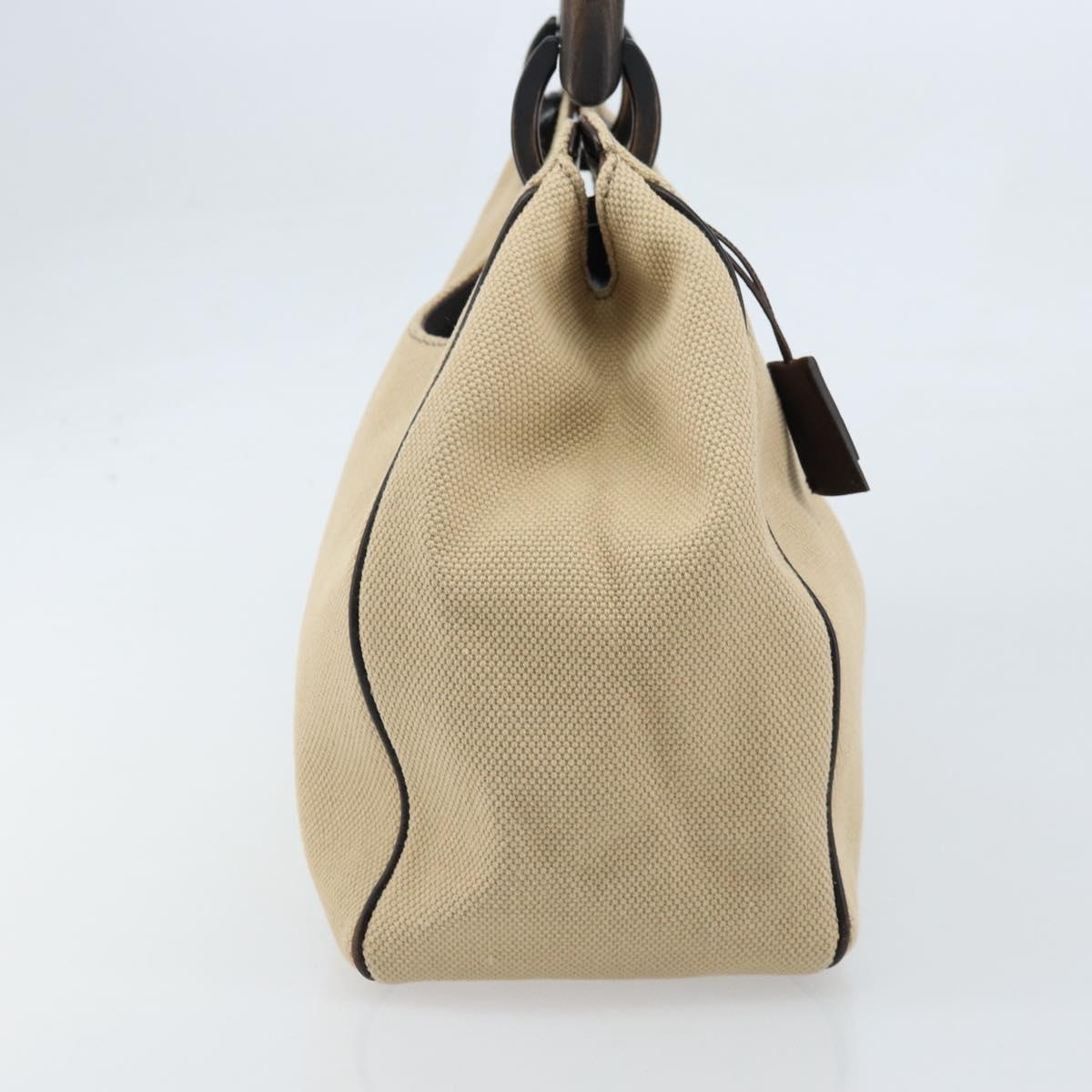 GUCCI Wood Handle Hand Bag Canvas Ivory 106494 Auth am10804