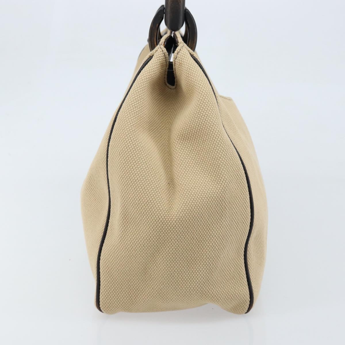 GUCCI Wood Handle Hand Bag Canvas Ivory 106494 Auth am10804