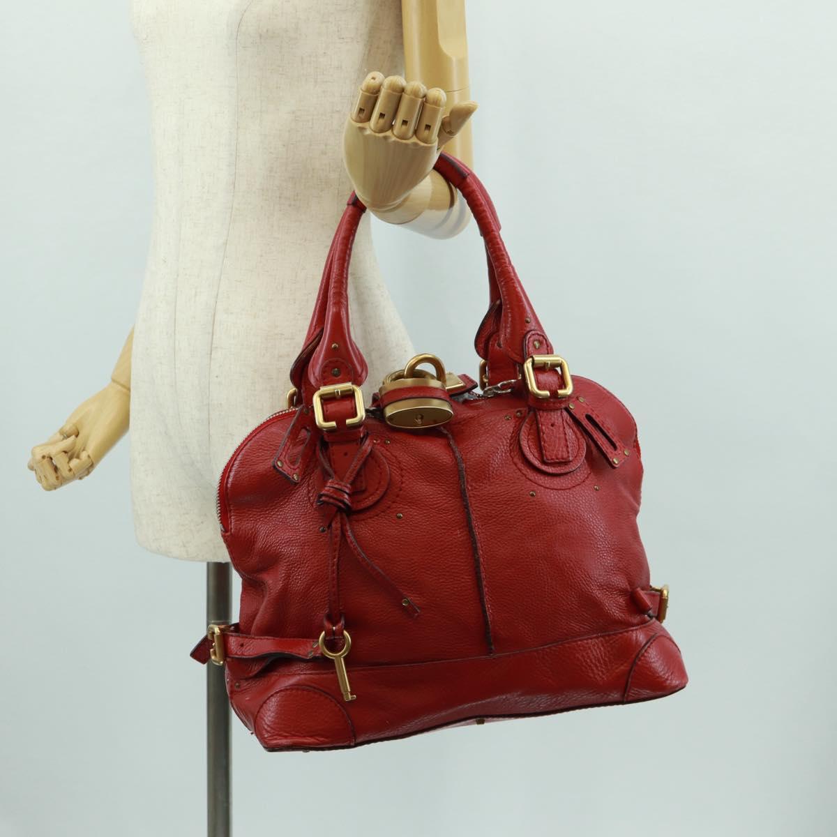 Chloe Paddington Hand Bag Leather Red Gold Auth am10806V