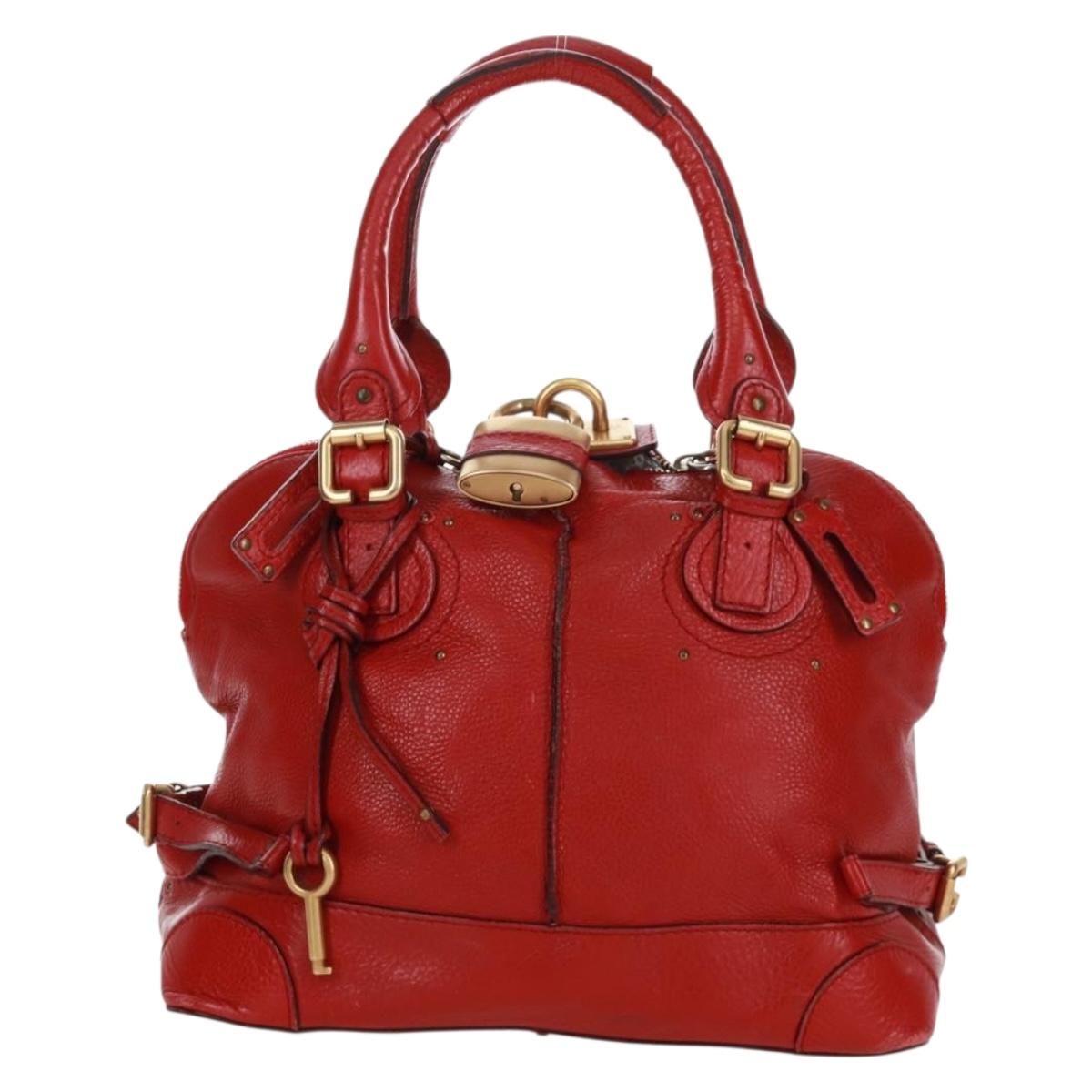 Chloe Paddington Hand Bag Leather Red Gold Auth am10806V