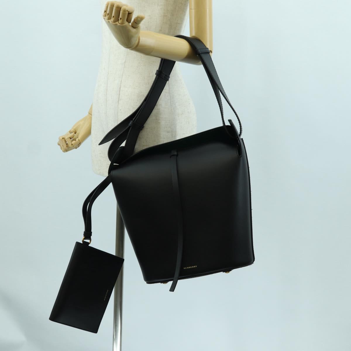 BURBERRY bucket Shoulder Bag Leather Black Gold Auth am10807V