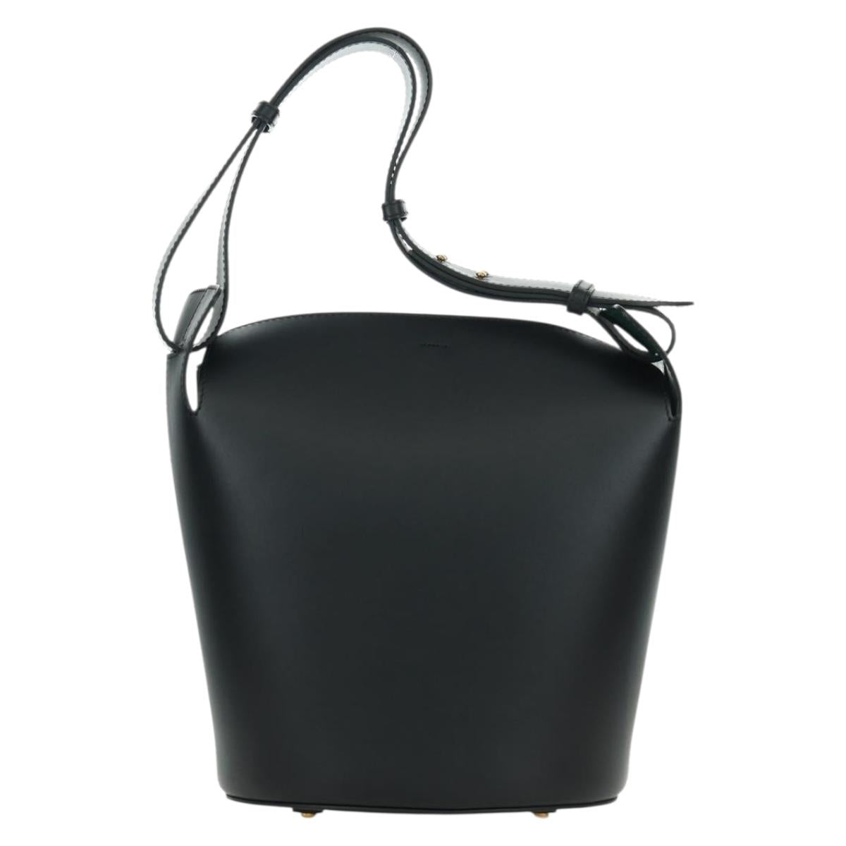 BURBERRY bucket Shoulder Bag Leather Black Gold Auth am10807V