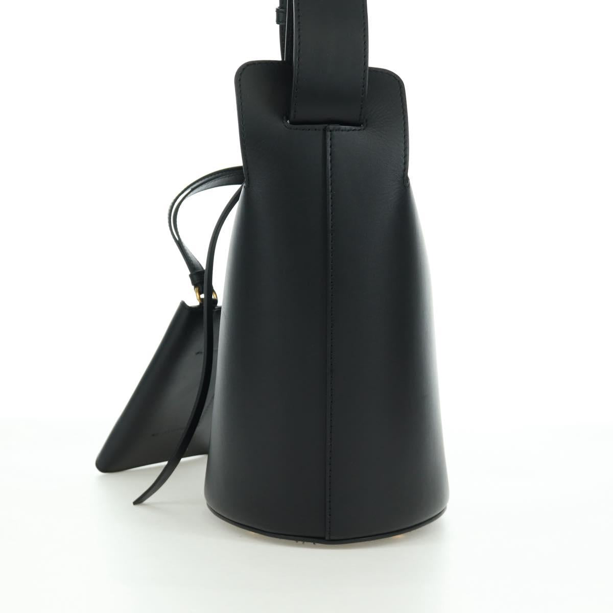 BURBERRY bucket Shoulder Bag Leather Black Gold Auth am10807V