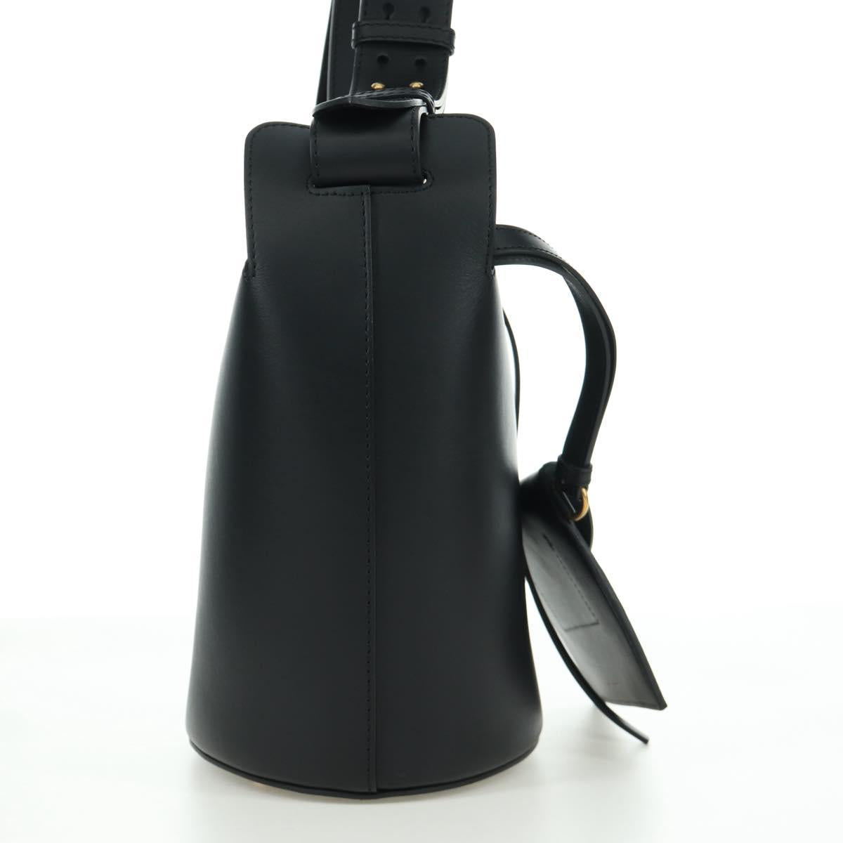 BURBERRY bucket Shoulder Bag Leather Black Gold Auth am10807V