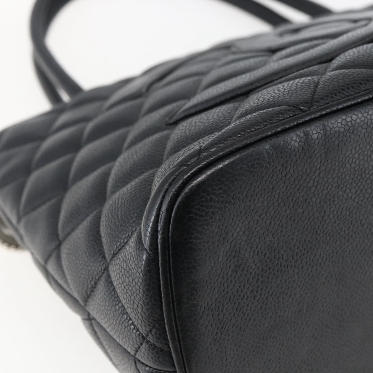 CHANEL Matelasse Reprint Tote Bag Caviar Skin Black Silver CC Auth am10812SAM