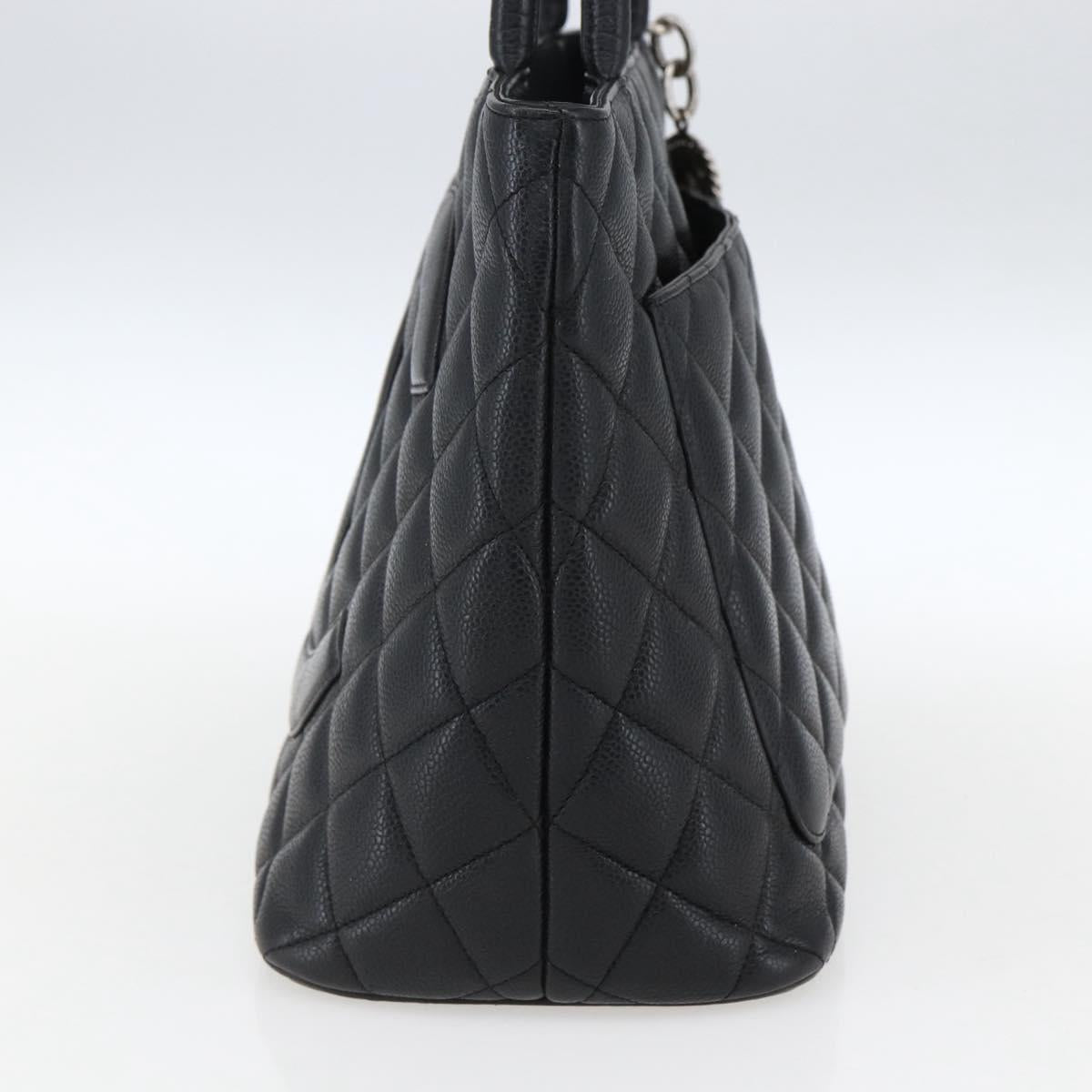 CHANEL Matelasse Reprint Tote Bag Caviar Skin Black Silver CC Auth am10812SAM
