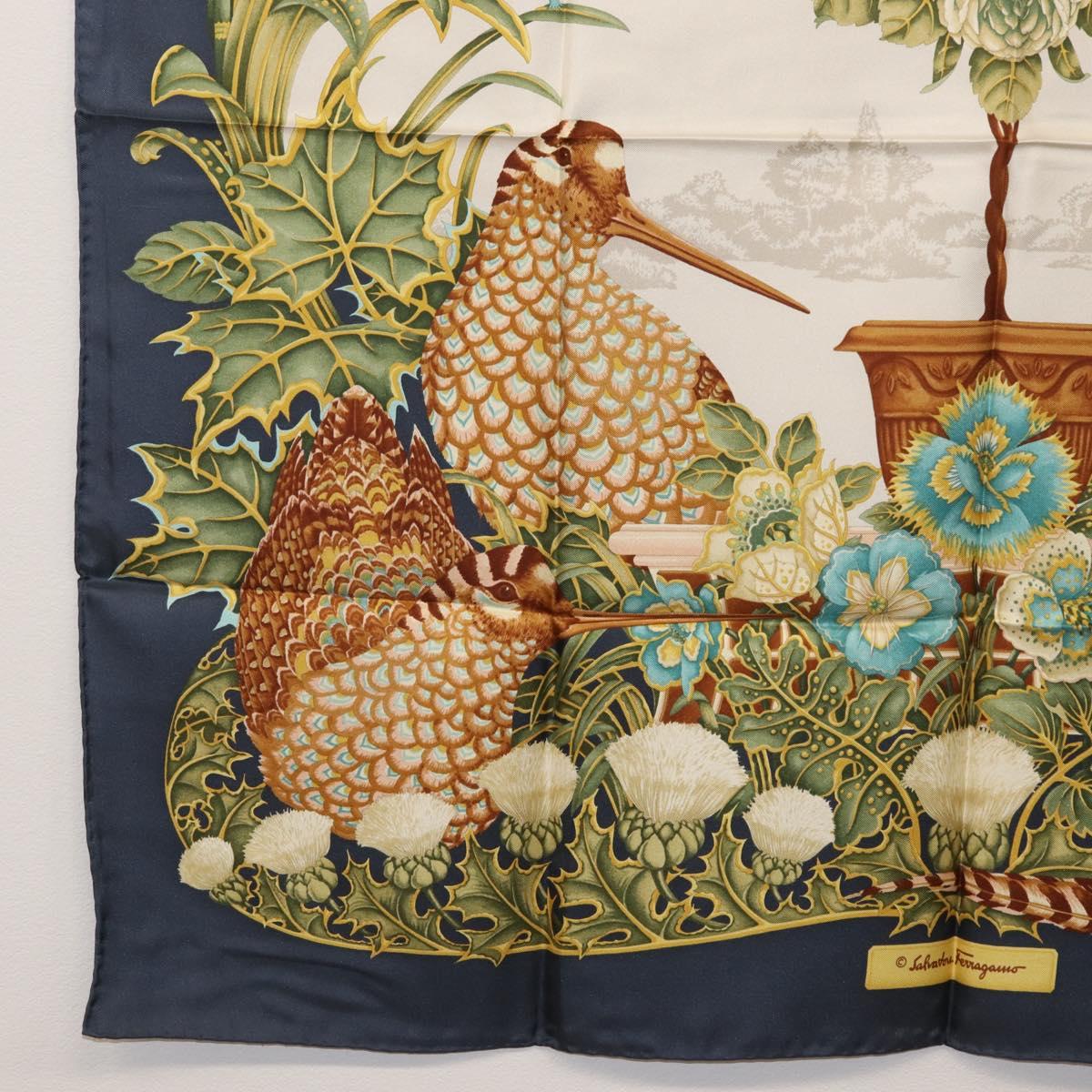 Salvatore Ferragamo Bird Scarf Silk Navy Auth am10817V
