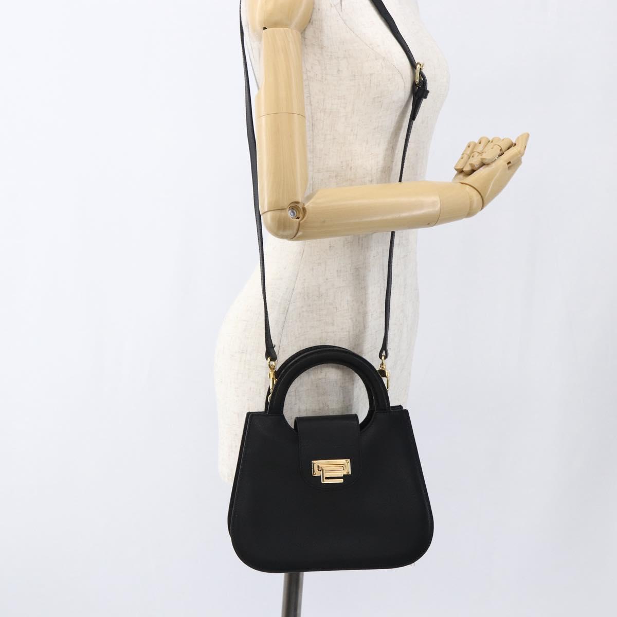 ETRO Hand Bag Leather 2way Black Gold Auth am10819V
