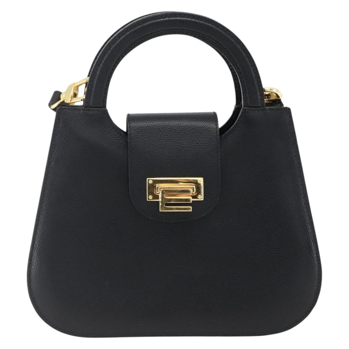 ETRO Hand Bag Leather 2way Black Gold Auth am10819V