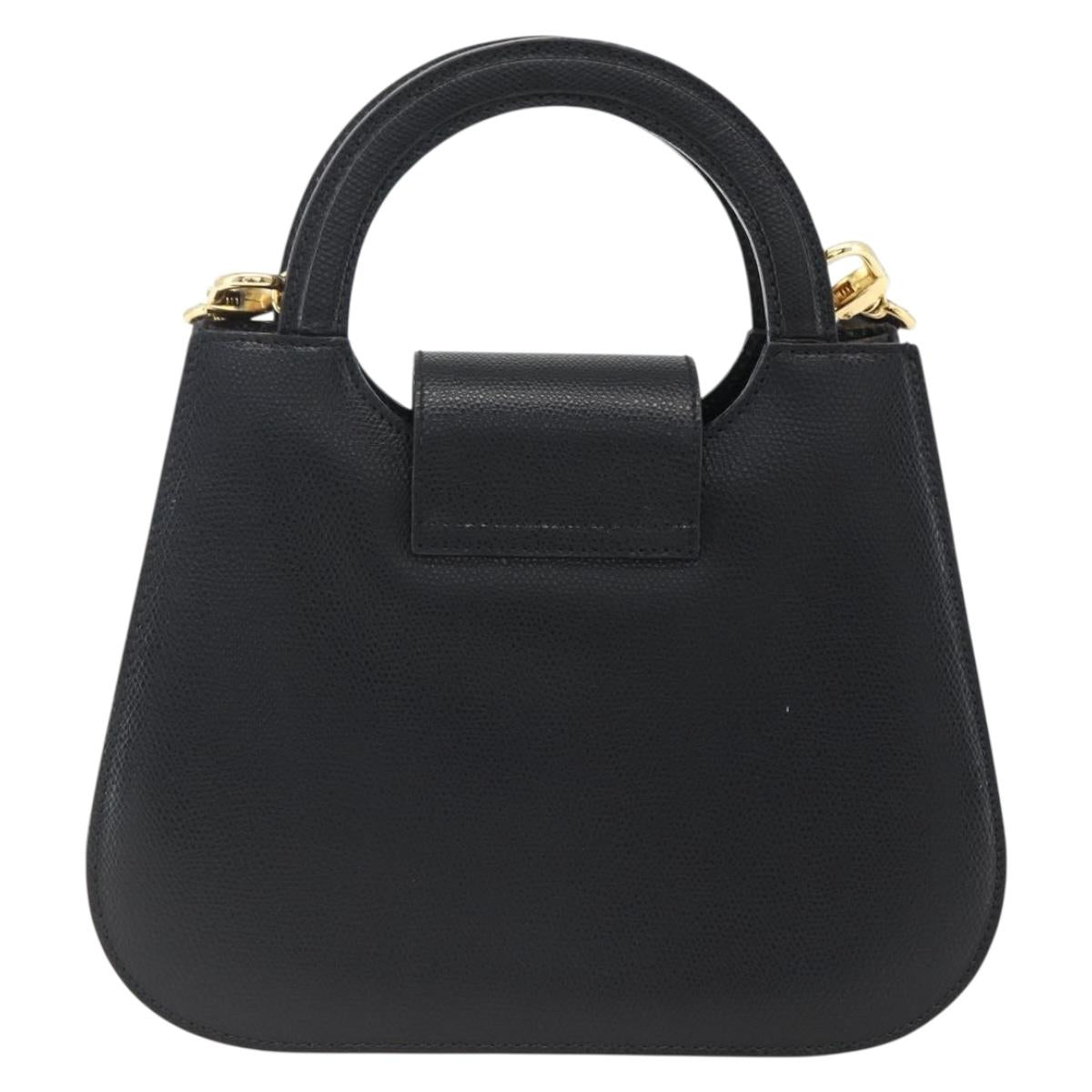 ETRO Hand Bag Leather 2way Black Gold Auth am10819V