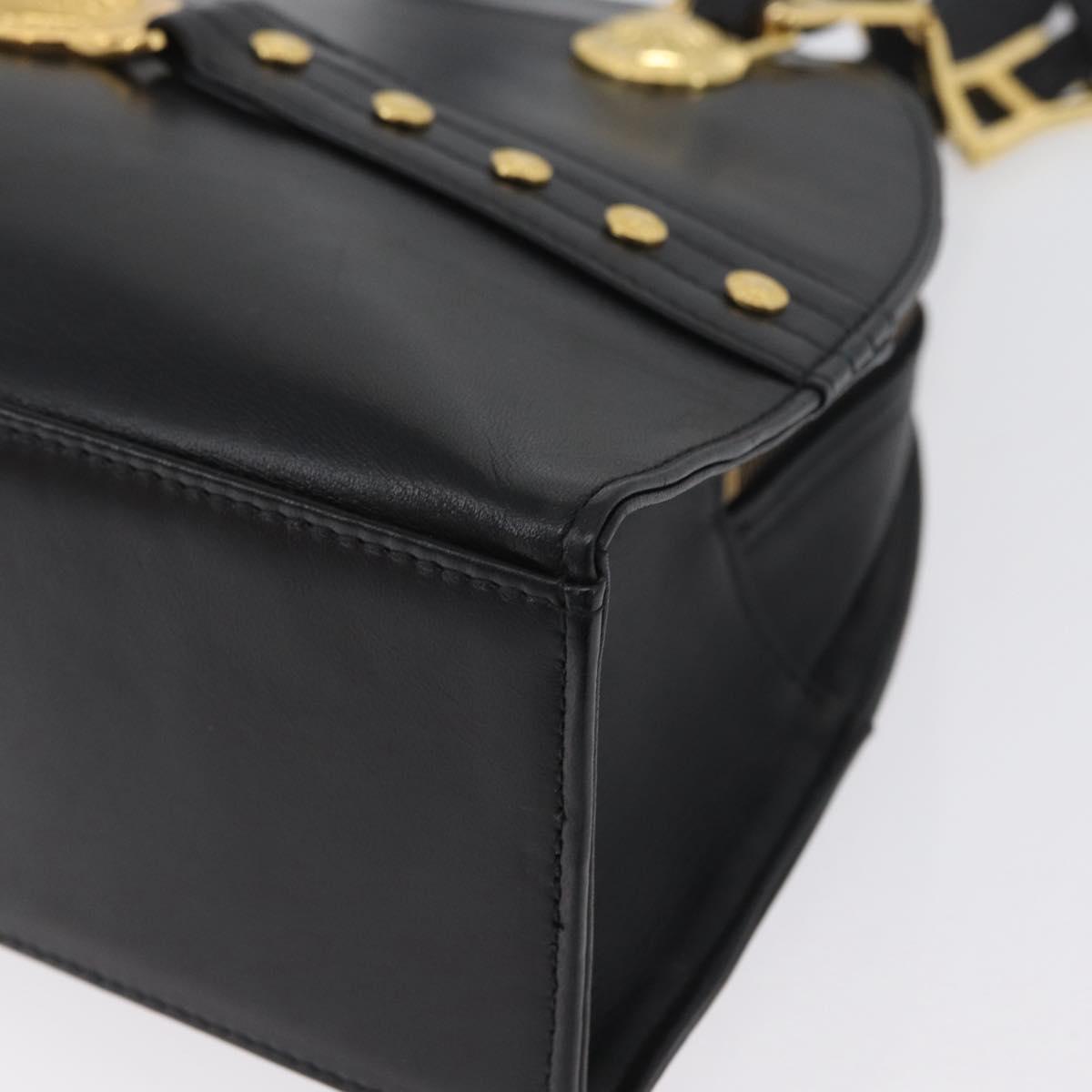 Gianni Versace Sunburst Tote Bag Leather Black Gold Auth am10821A