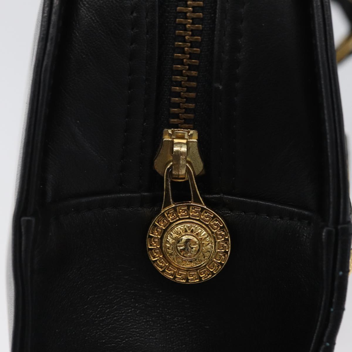 Gianni Versace Sunburst Tote Bag Leather Black Gold Auth am10821A