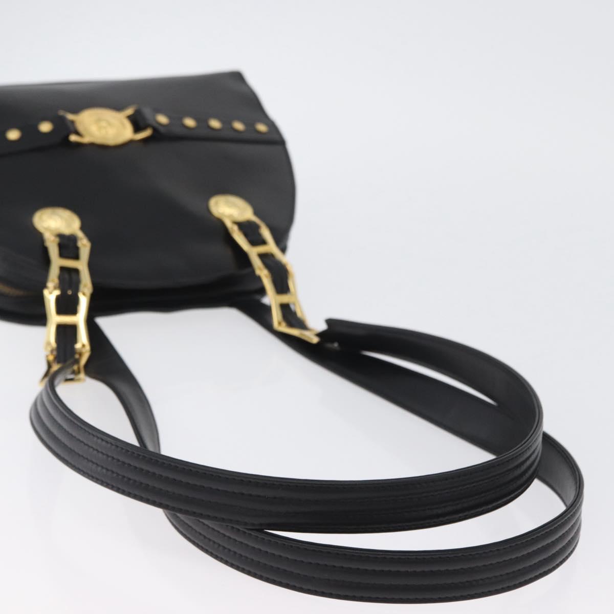 Gianni Versace Sunburst Tote Bag Leather Black Gold Auth am10821A