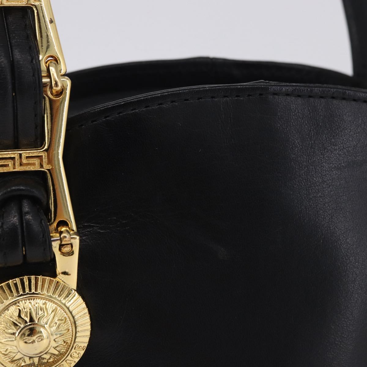 Gianni Versace Sunburst Tote Bag Leather Black Gold Auth am10821A