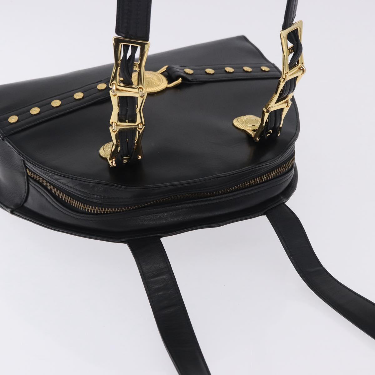 Gianni Versace Sunburst Tote Bag Leather Black Gold Auth am10821A