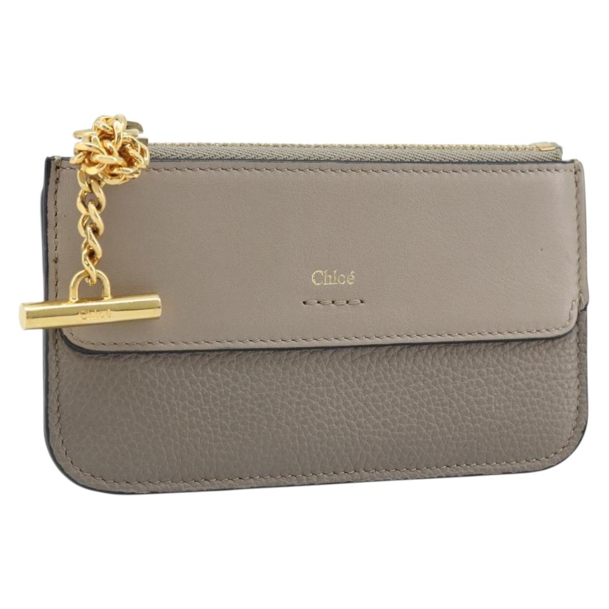 Chloe Coin Purse Leather Gray Gold Auth am10826V