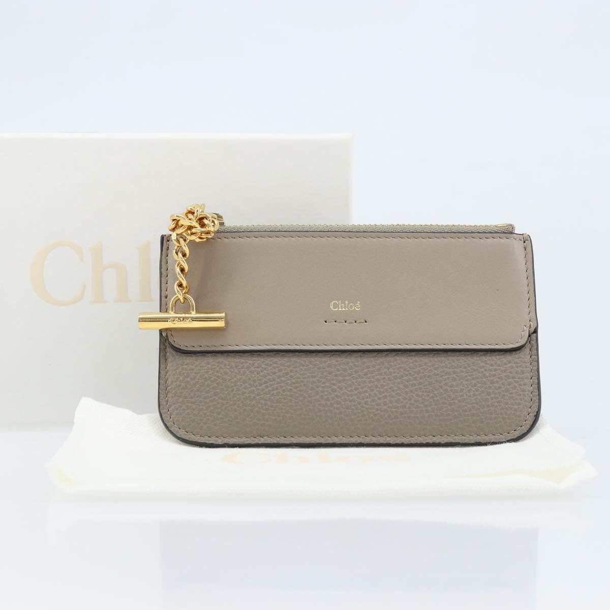 Chloe Coin Purse Leather Gray Gold Auth am10826V