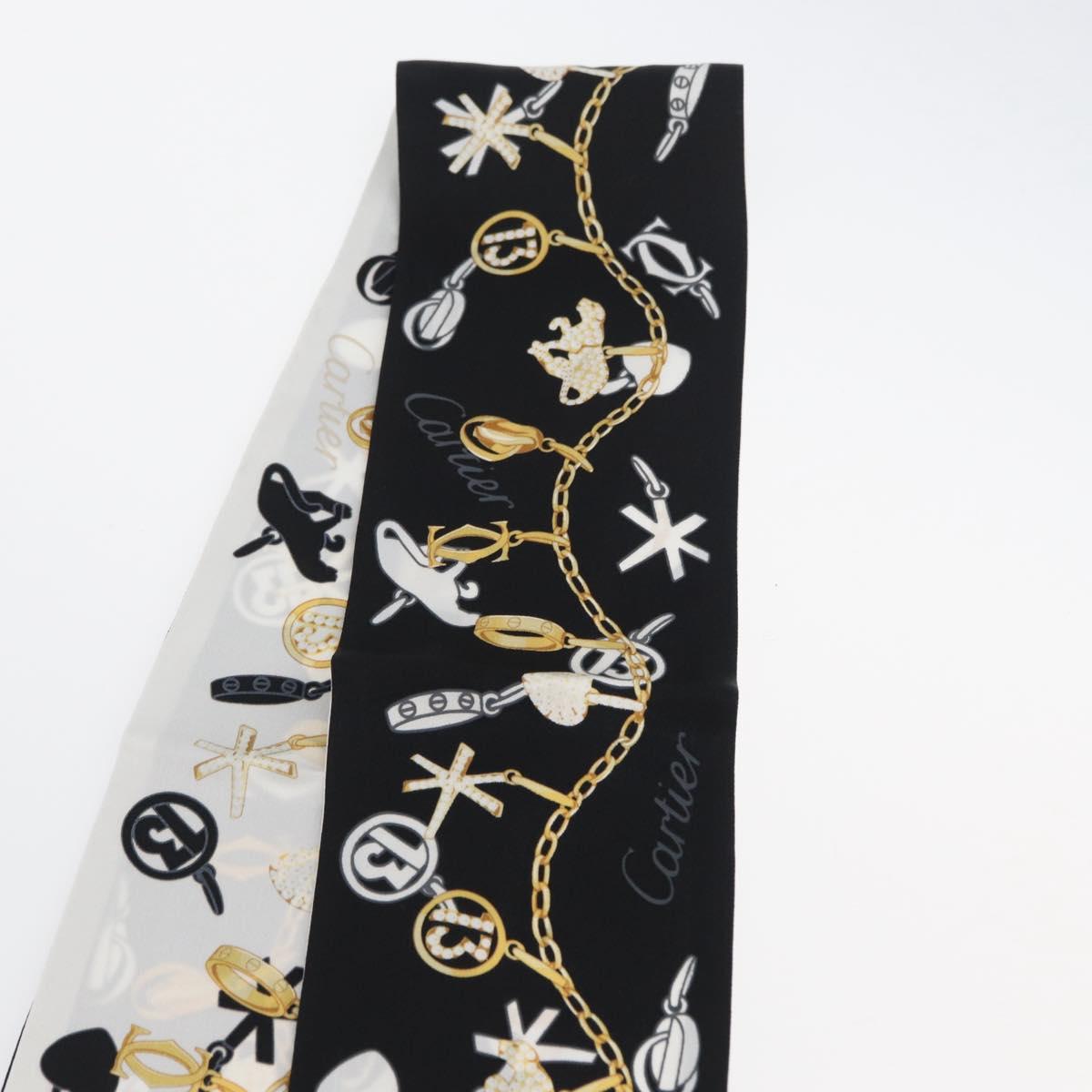 CARTIER Scarf Silk Black White Auth am10831V