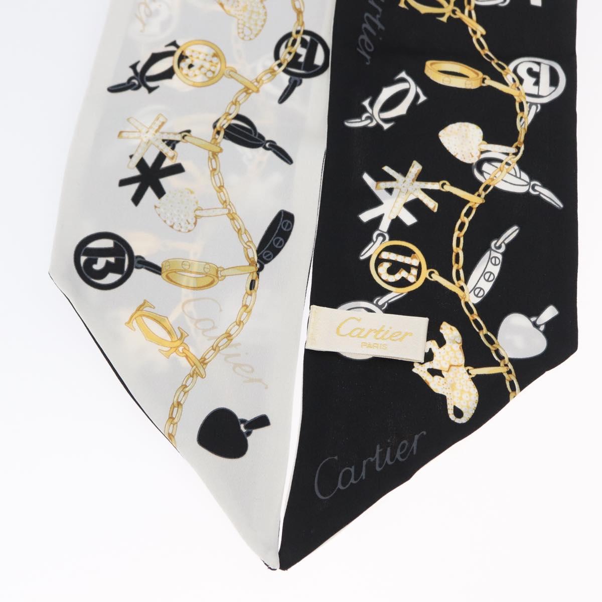 CARTIER Scarf Silk Black White Auth am10831V