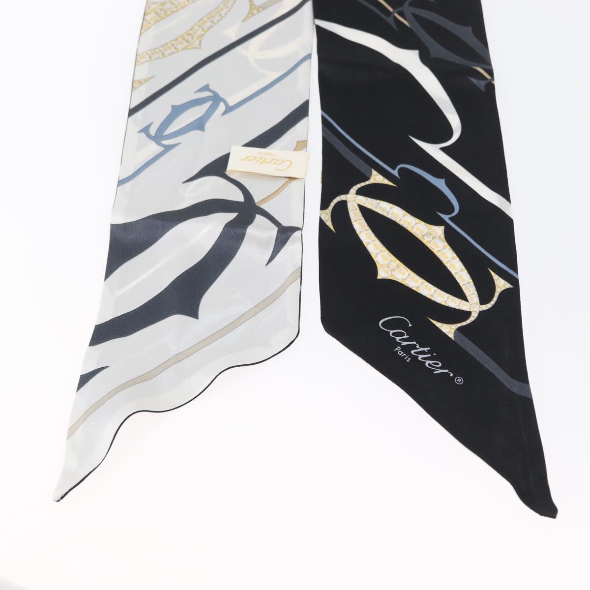 CARTIER Scarf Silk Black White Auth am10832V