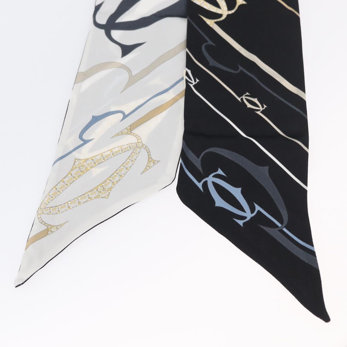 CARTIER Scarf Silk Black White Auth am10832V