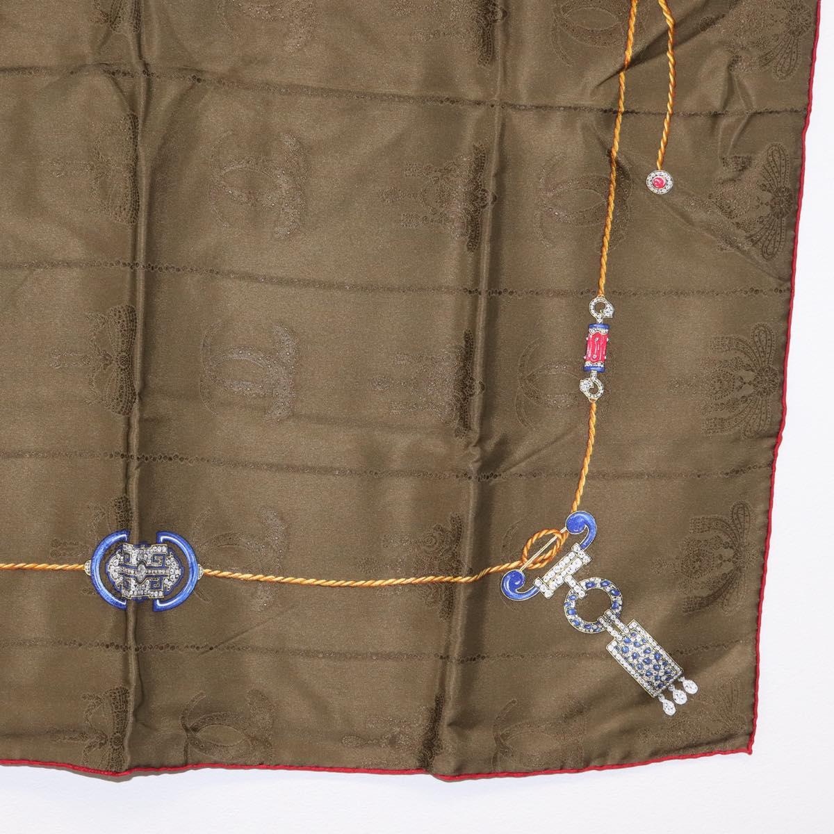 CARTIER Scarf Silk Khaki Auth am10834V